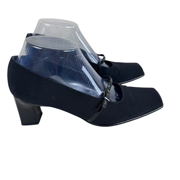 Stuart Weitzman Vintage Black Square Toe Block Heel Buckle Shoes Size 8B - Picture 2 of 8